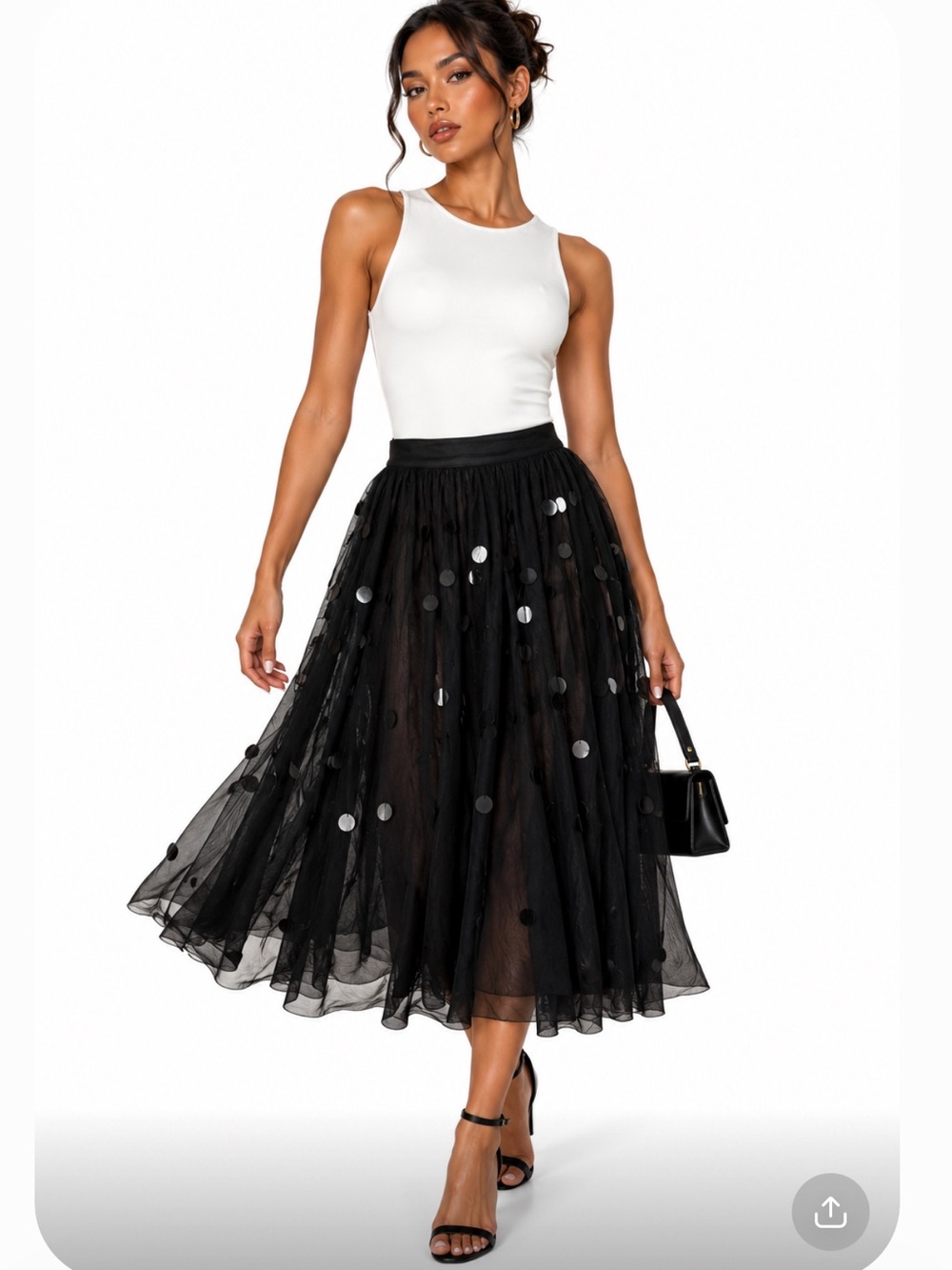 MOULINETTE SOEURS Black Tulle Sequin Lined A-Line Midi Skirt Size 8